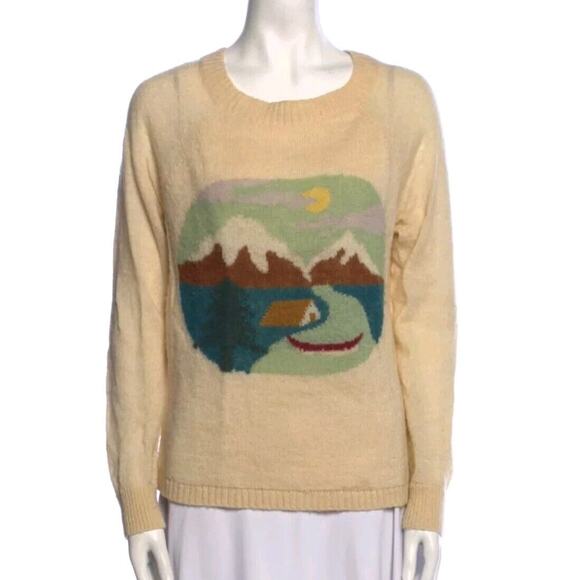 Woolrich Motif Mohair Sweater Canoe Camping Mountain Womens Sz M Medium Ivory (G - Picture 1 of 7